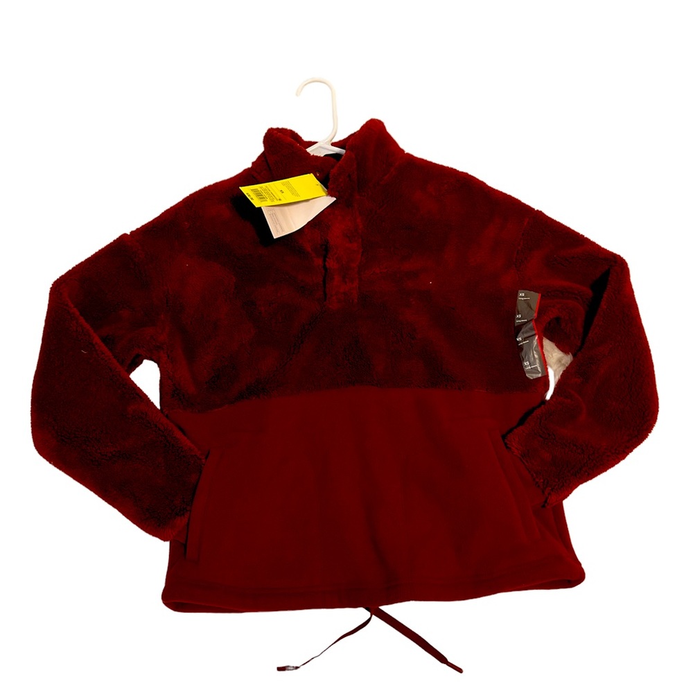 Womens Maroon Fleece Pullover Jacket